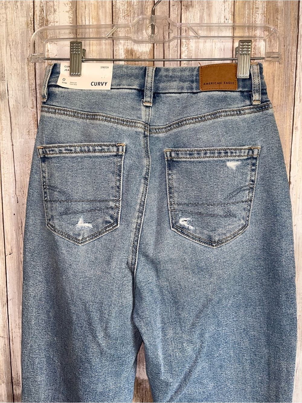 American Eagle Curvy Mom Jeans Size 0 High Rise Distressed Stretch NWT - Picture 5 of 6